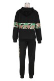 Green Camo Patchwork Tracksuit Set Casual Streetwear Long Sleeve Hoodie and Loose Fit Jogger Pant