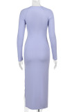 Purple Tie-Front V Neck Long Sleeve Cut-Out Waist Clubwear Bodycon Maxi Dress Evening Party Outfit