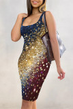 Black Sexy Street Geometric Print Lips Leopard Contrast U Neck Printed Dresses