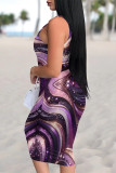 Black Sexy Street Geometric Print Lips Leopard Contrast U Neck Printed Dresses