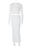 White Casual Solid Color Patchwork O Neck Long Sleeve Two Pieces