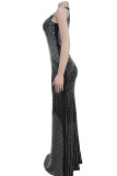 Black Rhinestone Embellished Sleeveless Deep V Neck Bodycon Maxi Dress Sparkling Hot Drilling Formal Party Party Gown