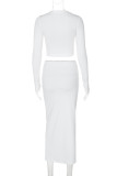 White Casual Solid Color Patchwork O Neck Long Sleeve Two Pieces