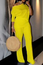 Yellow Casual Solid Color Patchwork Oblique Collar Long Sleeve Two Pieces