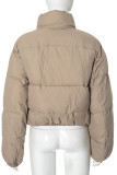 Black Casual Zipper Collar Long Sleeve Puffer Jackets