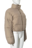 Black Casual Zipper Collar Long Sleeve Puffer Jackets