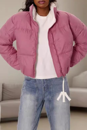 Pink Casual Zipper Collar Long Sleeve Puffer Jackets