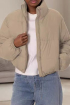 Khaki Casual Zipper Collar Long Sleeve Puffer Jackets
