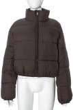 Black Casual Zipper Collar Long Sleeve Puffer Jackets