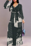 Cream White Casual Graphics Print V Neck Half Sleeve Strap Floor Length Design Vacation Long A Line Loose Maxi Dresses