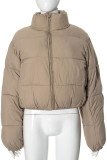 Black Casual Zipper Collar Long Sleeve Puffer Jackets