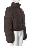 Black Casual Zipper Collar Long Sleeve Puffer Jackets