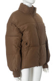 Coffee Casual Zipper Collar Long Sleeve Puffer Jackets