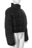 Black Casual Zipper Collar Long Sleeve Puffer Jackets