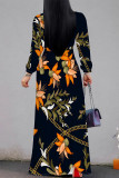 Cream White Casual Graphics Print V Neck Half Sleeve Strap Floor Length Design Vacation Long A Line Loose Maxi Dresses