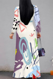 Cream White Casual Graphics Print V Neck Half Sleeve Strap Floor Length Design Vacation Long A Line Loose Maxi Dresses