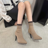 Black Green Casual Heel Ankle Pointed Toe Stiletto Stockings Boots