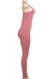 Pink Sleeveless Backless Bow Decor Spaghetti Strap Skinny Jumpsuits One Piece Bodysuit