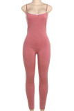 Pink Sleeveless Backless Bow Decor Spaghetti Strap Skinny Jumpsuits One Piece Bodysuit