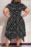 Purple Casual Graphics Smiley Face Print Pocket O Neck Short Sleeve Irregular Hem Plus Size Midi T-shirt Dresses