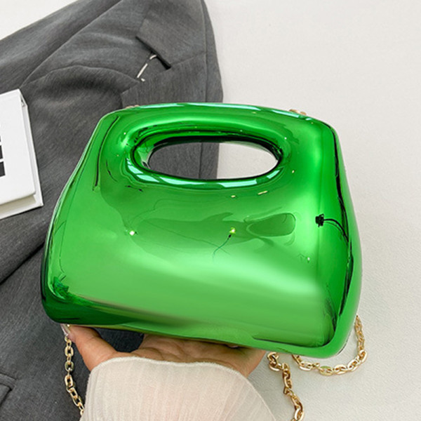 Green Casual Iridescent Acrylic Handbag Chains Bags