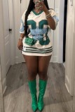 White Casual Letter Print V Neck Shorts Sleeve Oversize T-Shirts