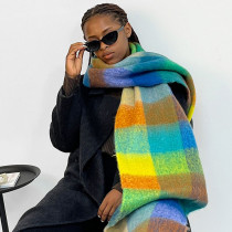 Green Yellow Casual Plaid Print Tassel Imitated Cashmere Material Winter Warm Scarf For Autumn Wrap Shawl
