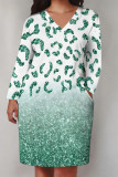 Camouflage Casual Camouflage Butterfly Flowers Print Pocket V Neck Long Sleeve Plus Size Straight Loose Midi T-Shirt Dress