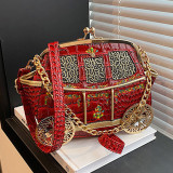 Red Casual Small Car Shaped Handbag With Embroidery Chain Top-Handle Crossbody