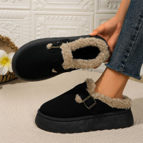 Black Daily Closed Fringed Fleece-Lined Thick-Soled Snow Boots House Slippers
