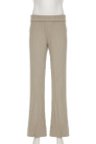 Khaki Casual Low Waist Wide Leg Knitted Pants
