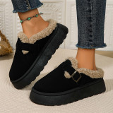 Black Daily Closed Fringed Fleece-Lined Thick-Soled Snow Boots House Slippers
