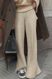 Khaki Casual Low Waist Wide Leg Knitted Pants