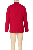 Deep Red Office Lady Pocket Buttons Turn-back Collar Long Sleeve Formal Office Lady Blazer Jackets