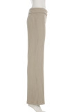 Khaki Casual Low Waist Wide Leg Knitted Pants