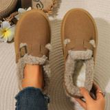 Black Daily Closed Fringed Fleece-Lined Thick-Soled Snow Boots House Slippers