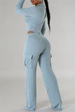 Pink Casual Zipper Collar Long Sleeve Crop Tops And Cargo Pants Two Pieces Trouser Sets
