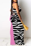 Purple Casual Sleeveless Graphics Print O Neck Hollow Out Long Vacation Bodycon Maxi Dresses