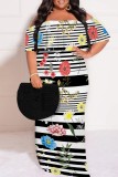 Matcha Green Casual Graphic Print Off Shoulder Half Sleeve Floor Length Casual Outing Plus Size Vacation Loose Fit Maxi Dress