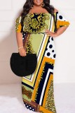 Matcha Green Casual Graphic Print Off Shoulder Half Sleeve Floor Length Casual Outing Plus Size Vacation Loose Fit Maxi Dress