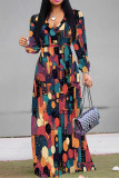 Multicolor Graphcis Print Strap Design V Neck Half Sleeve Cinch Waist Vacation Formal Party Evening Long A Line Maxi Dresses