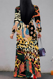Multicolor Graphcis Print Strap Design V Neck Half Sleeve Cinch Waist Vacation Formal Party Evening Long A Line Maxi Dresses
