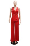 Apricot Casual Sleeveless Zipper Turndown Collar Formal Office Lady Blazer Jumpsuits