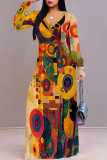 Multicolor Graphcis Print Strap Design V Neck Half Sleeve Cinch Waist Vacation Formal Party Evening Long A Line Maxi Dresses
