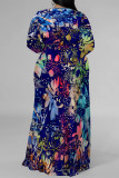 Beige Floral Print Strap Design V Neck Three Quarter Side Slit Long Plus Size Loose Vacation A Line Maxi Dress