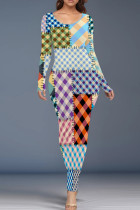 Multicolor Casual Graphcis Print O Neck Long Sleeve Bodycon Maxi Dresses