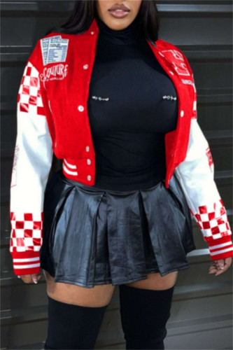 Red Casual Print Patchwork Cardigan Outerwear