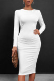 Brown Casual O Neck Long Sleeve Wrapped Skirt Bodycon Midi Dress