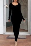 Burgundy Casual O Neck Long Sleeve One Step Skirt Bodycon Maxi Dress
