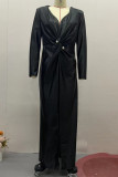 Peacock Blue Long Sleeve V Neck Long Formal Evening Party Ruched Bodycon Maxi Dresses